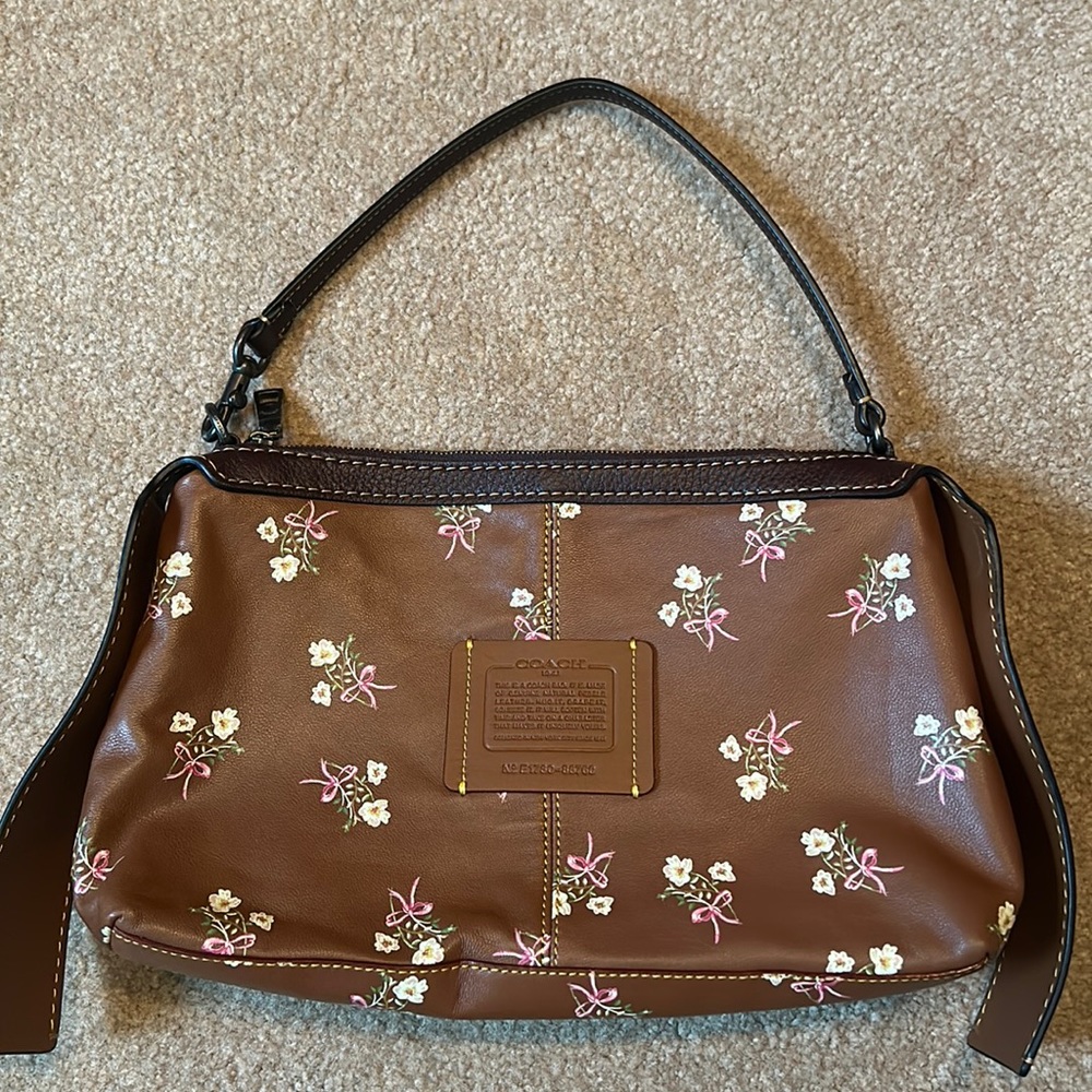 Brand New W/Care Card Coach Floral Purse, Smooth and Pebbled Leather